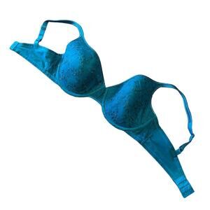 Natori Teal Green Full Coverage Lightly Lined Floral Lace Bra Size 36DD